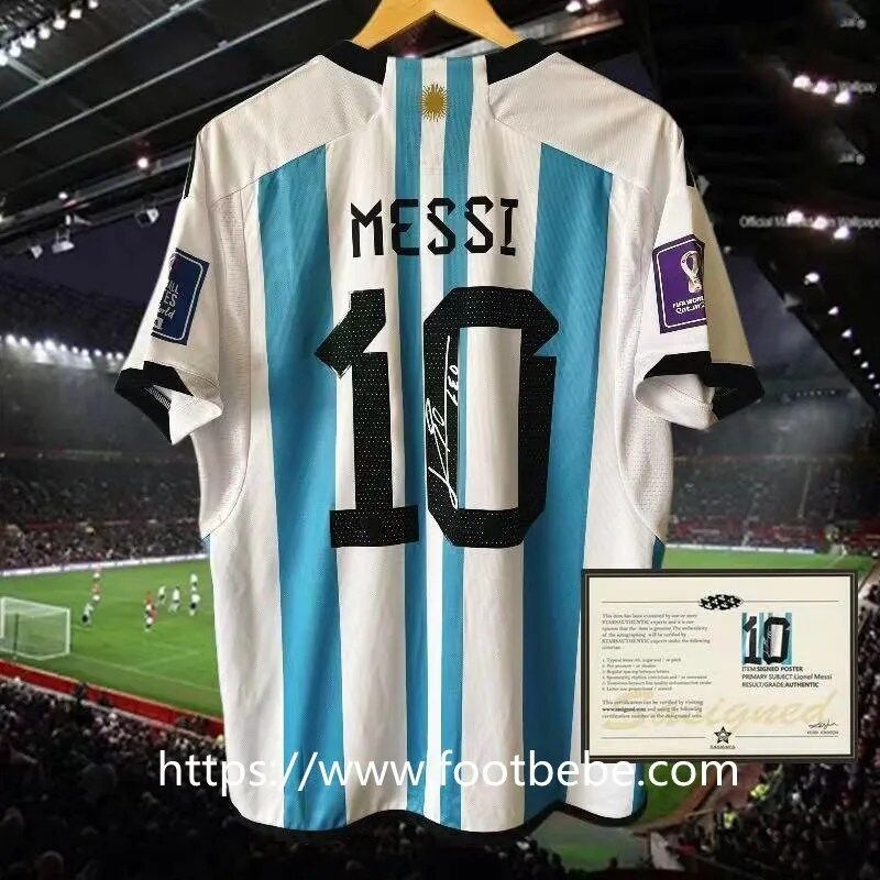 Maillot Argentine 10#Messi Signature signée 2022 domicile