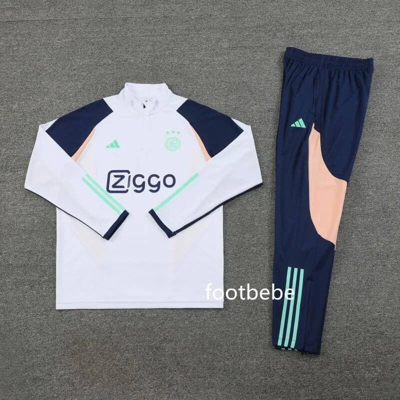 Survetement Ajax 2023 2024 demi zip Blanc Footbebe