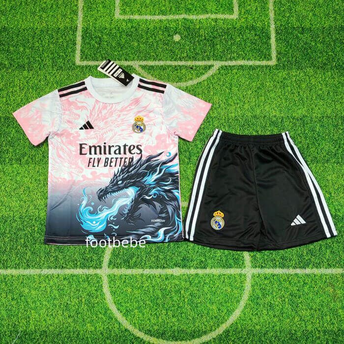 PraiseLight Maillot Enfant Real Madrid #7 Dragon Blanc Édition Limitée - Maillot Domicile Foot + Short - Cadeau Fan Madridista